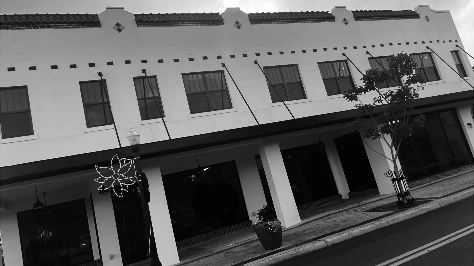 A black and white photo of an old building.